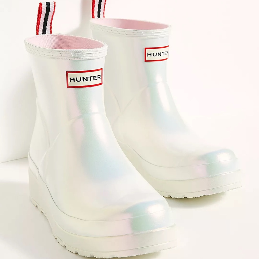 Hunter Play Short Nebula Wellies (Size 8) Iridescent Ivory